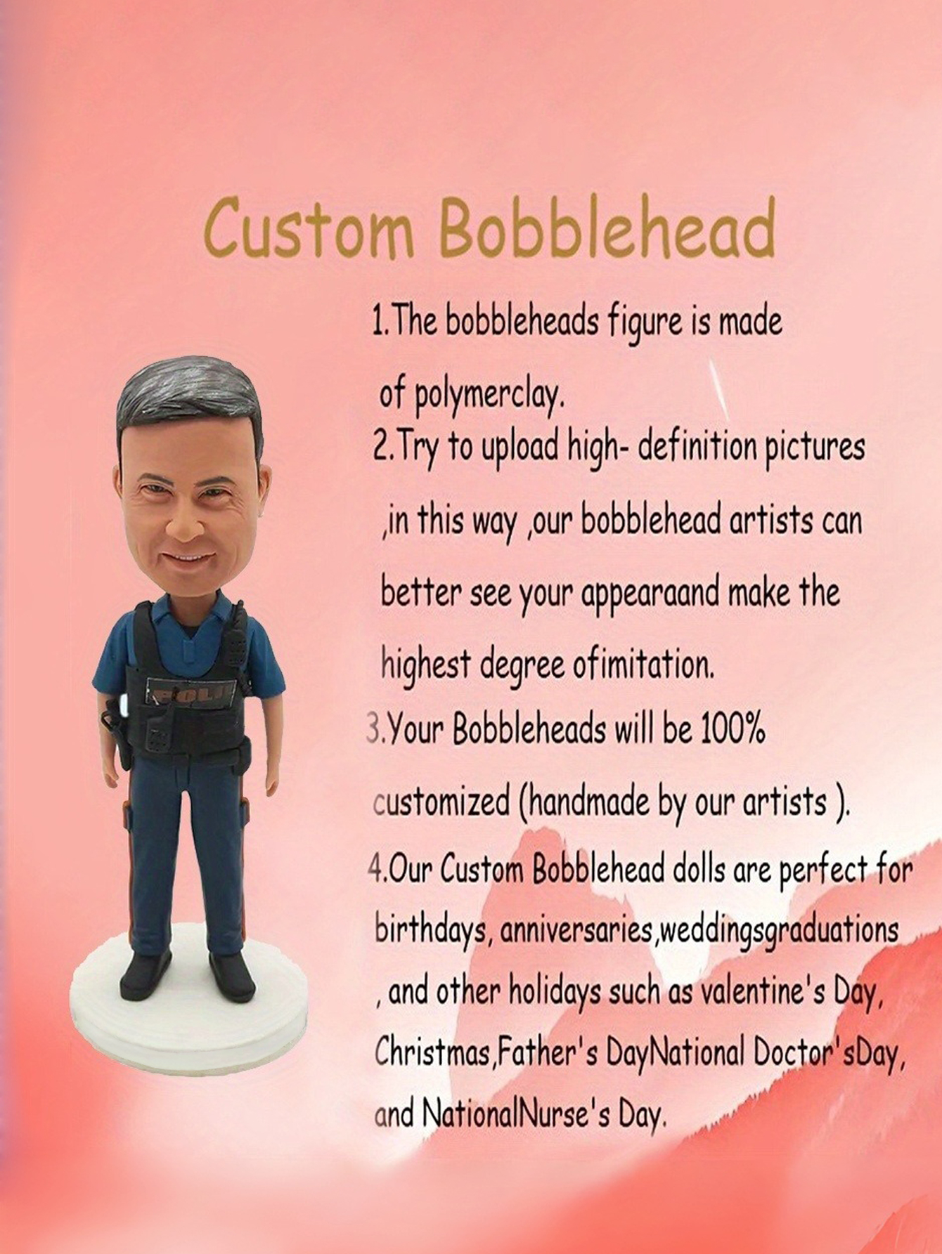 Exclusively Custom Handcrafted Clay Bobblehead Doll Cartoon Bobblehead Doll Single-Figure Style